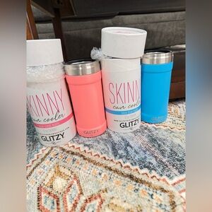 Glitzy Skinny Can Cooler - Pink and Blue